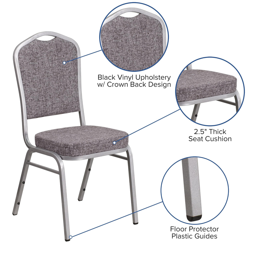 Flash Furniture Hercules Series Crown Back Stacking Banquet Chair In Herringbone Fabric - Silver Frame