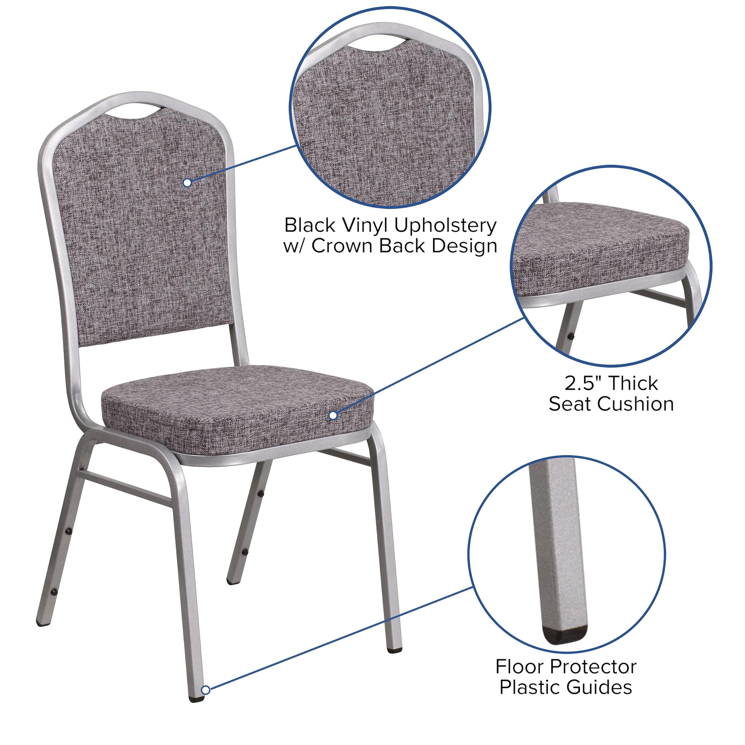 Flash Furniture Hercules Series Crown Back Stacking Banquet Chair In Herringbone Fabric - Silver Frame