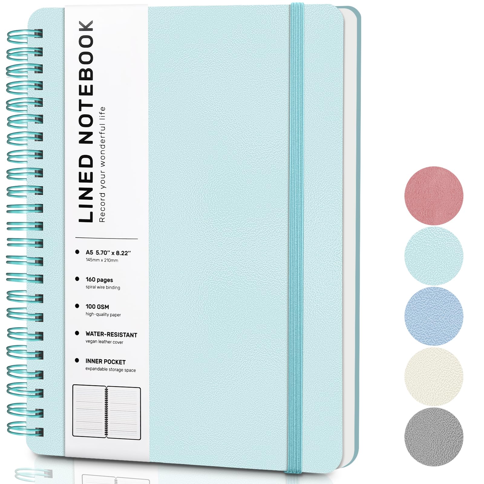 Light Green Lined Spiral Journal Notebook With 160 Pages, 8  5.7In, A5 Spiral Notebook, Journaling Notebooks For Work, School, W