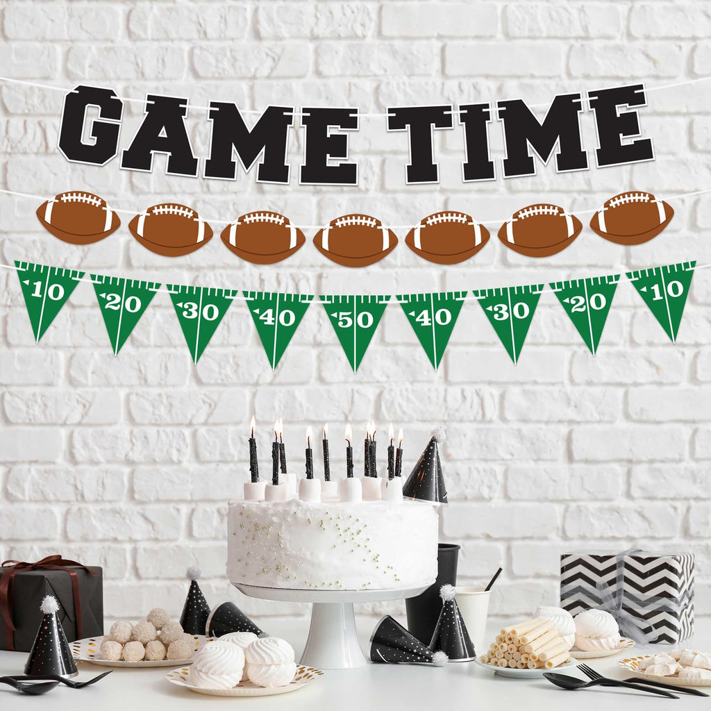 Pre-Strung Game Time Football Banner - No Diy - Football Party Banner - Pre-Strung Garland On 6 Ft Strands - Football Birthday P