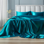 Bedsure Satin Sheets King - Similar To Silk Sheets, Silky Bedsheet, Luxury & Ultra Soft, Non-Fading & Wrinkle Free, Good For Hair & Skin, Gifts For Women, 4 Pieces, Teal