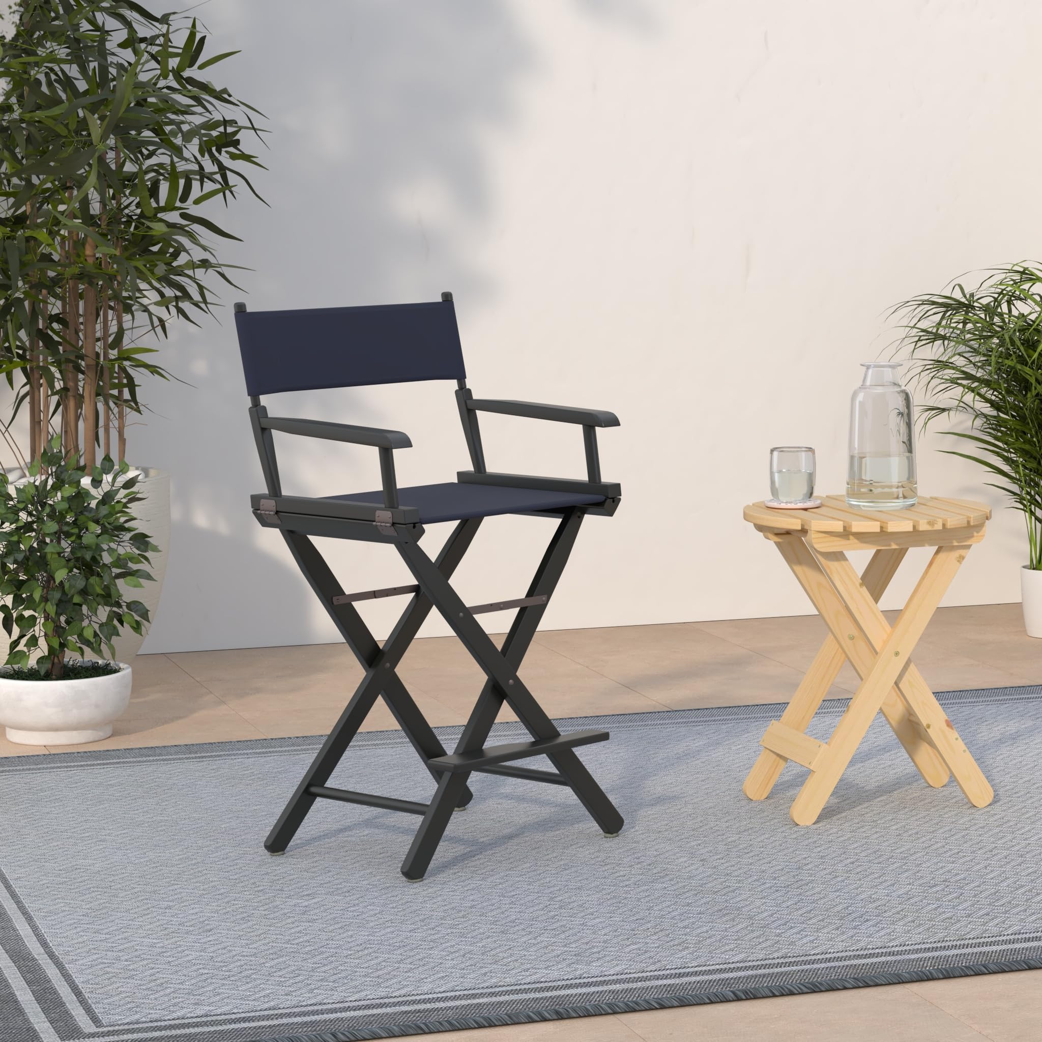 Casual Home 24" Director'S Chair Black Frame-With Navy Canvas, Counter Height