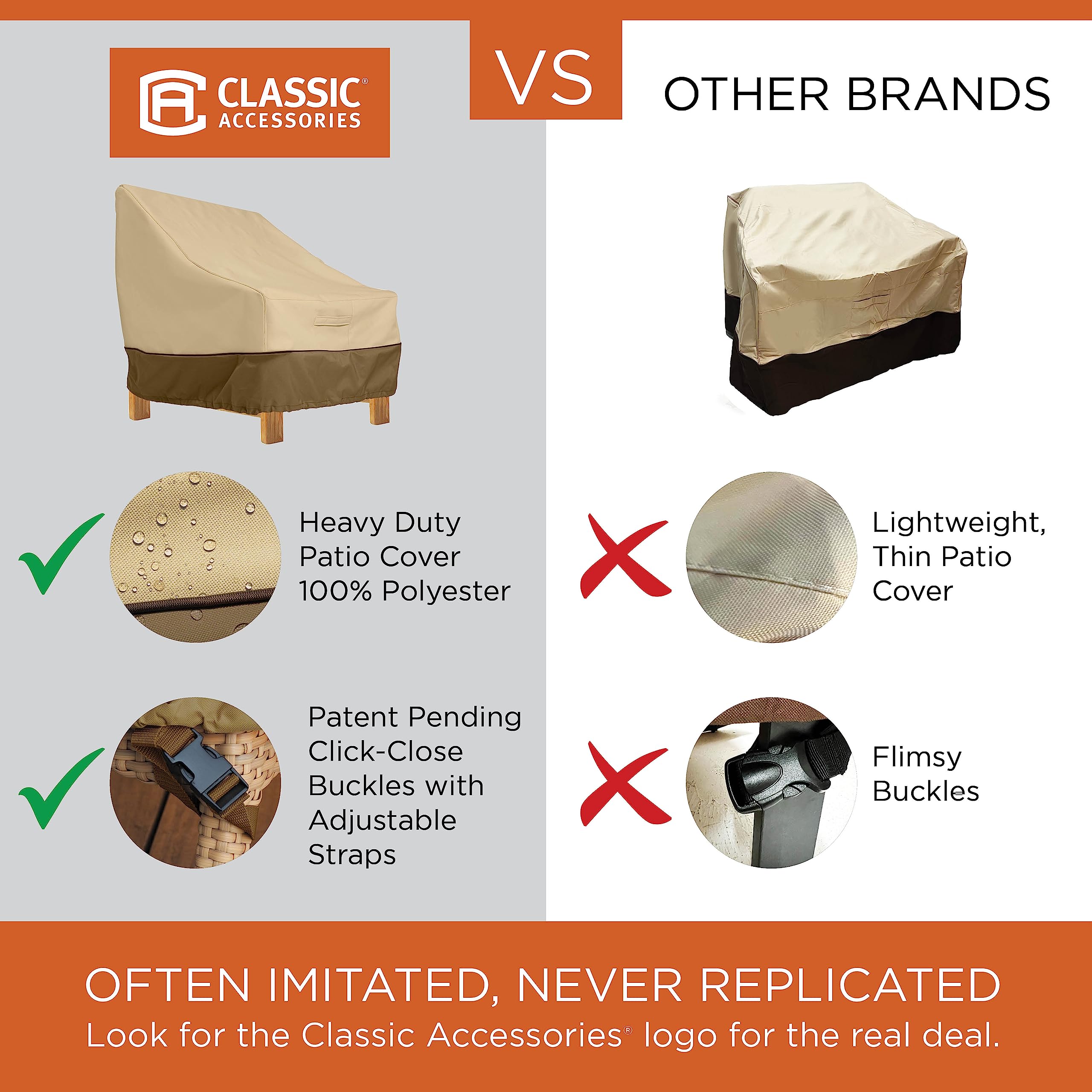 Classic Accessories Veranda 115" Water-Resistant Patio Sectional Cover - Pebble/Bark/Earth, Polyester, Model 56-303-051501-EC