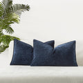 Juspurbet Set Of 2 Navy Blue Chenille Lumbar Throw Pillow Covers 16X24 Inch Soft Textured Decorative Cushion Cases For Couch Sof