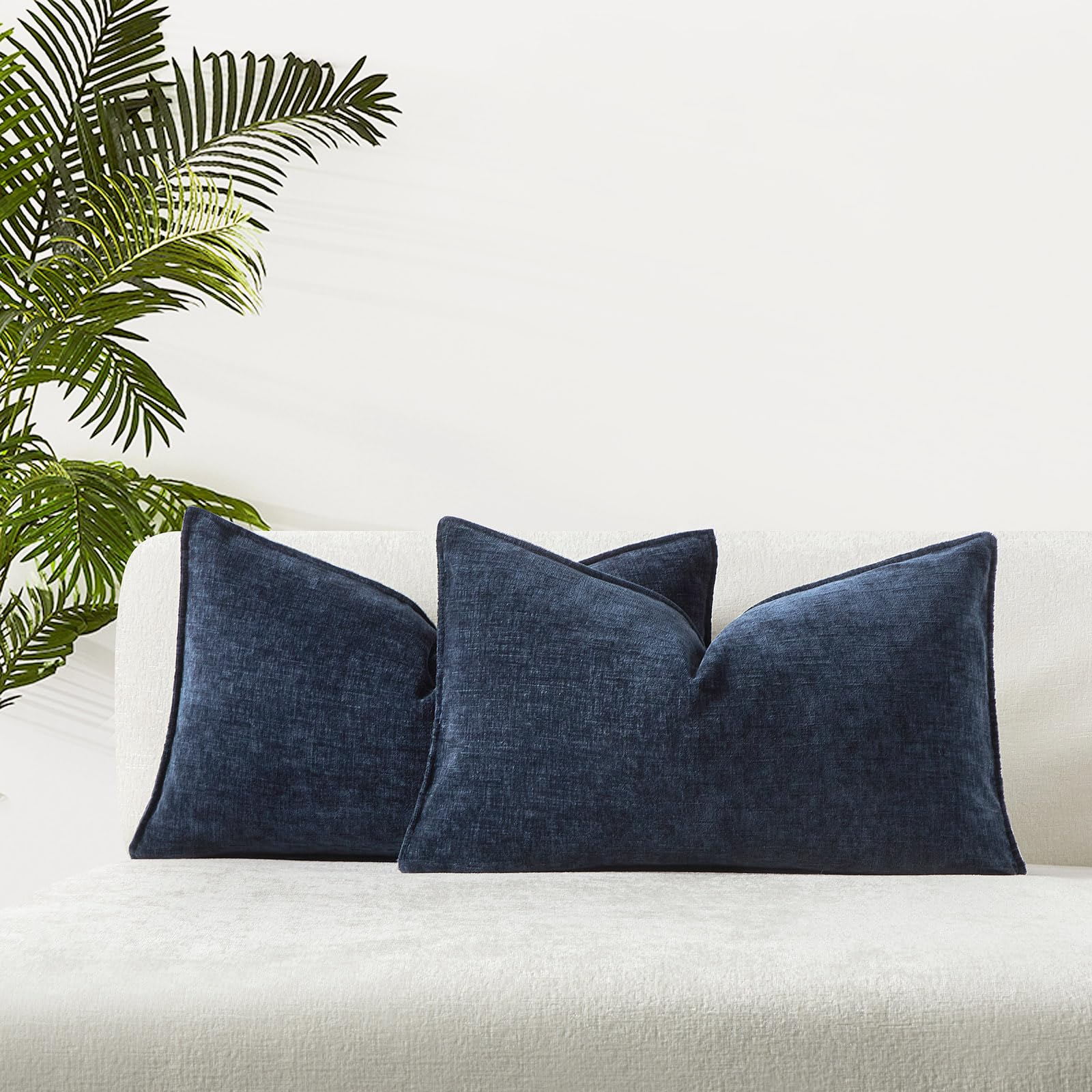 Juspurbet Set Of 2 Navy Blue Chenille Lumbar Throw Pillow Covers 16X24 Inch Soft Textured Decorative Cushion Cases For Couch Sof