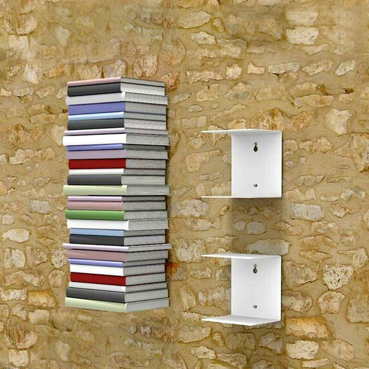 Collectible India Metal Book Shelf Invisible Wall Mount Bookshelves For Home Office Study Room(Set Of 2, White)