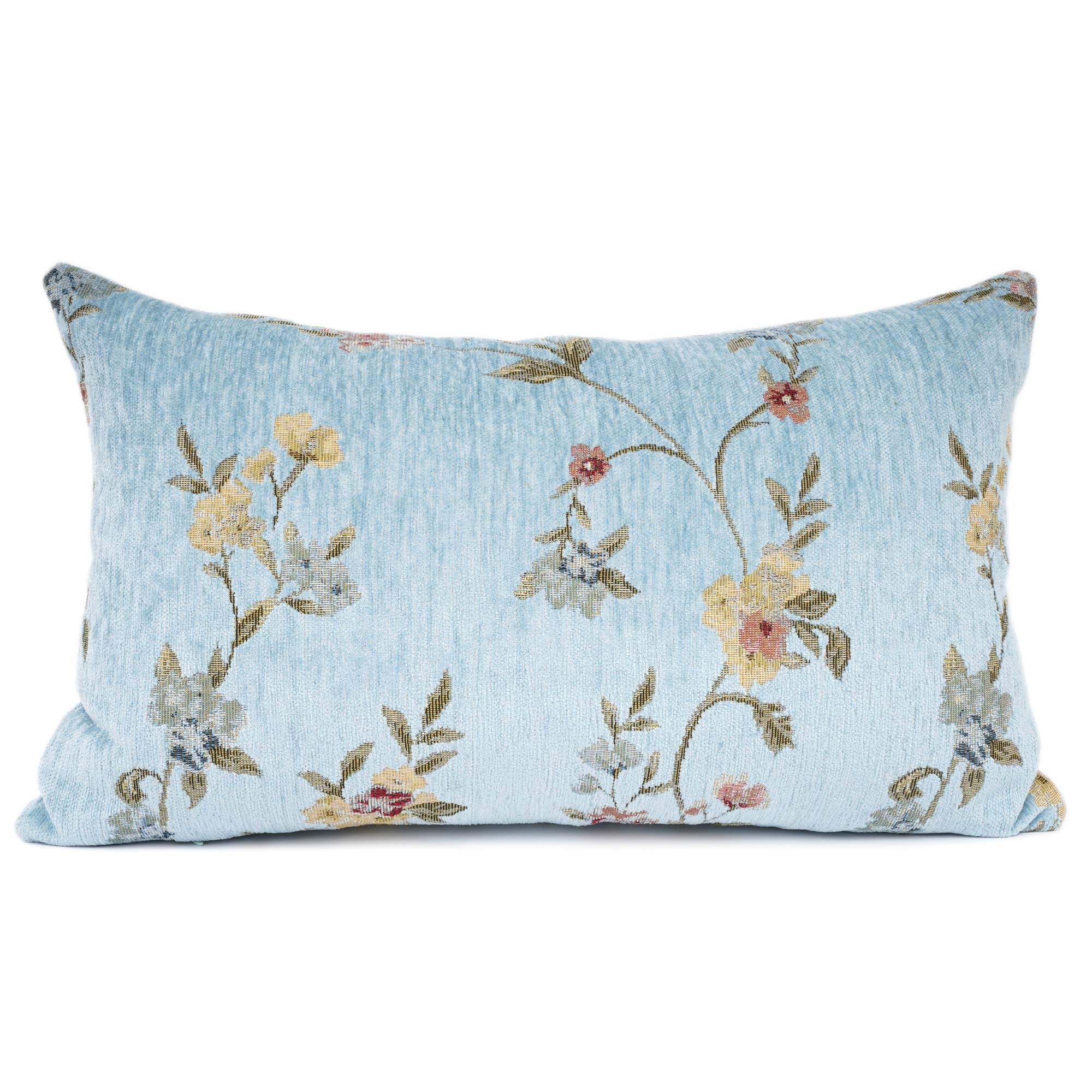 Your Smile Classical Embroidery Jacquard Farmhouse Oblong Rectangle Chenille Teal Floral Pattern Decorative Throw Pillow Case,12