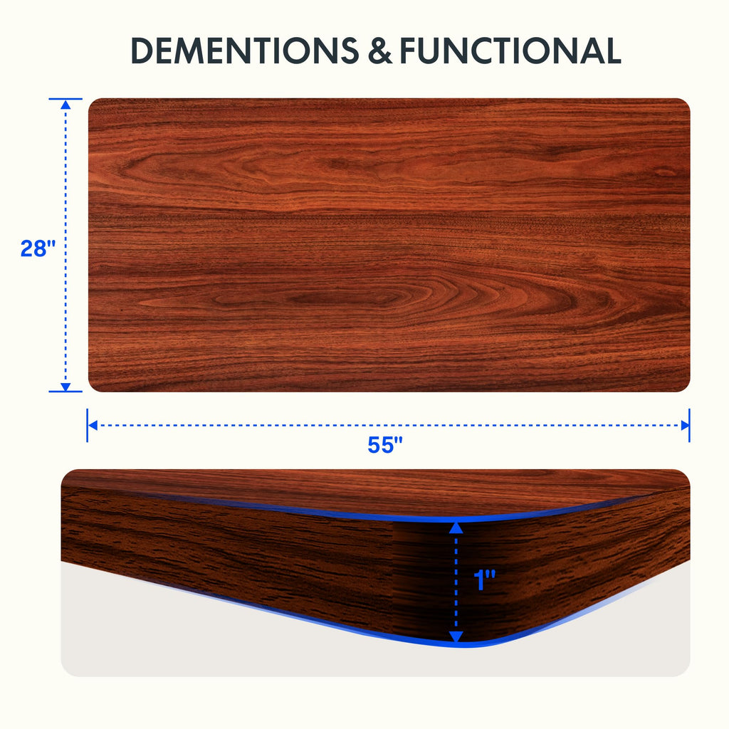 Flexispot Whole Piece 55'X28' Desktop 1' Thickness Height Adjustable Desk Rectangular Tabletop Mahogany Board (55Inch Mahogany Top)