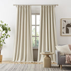 DUALIFE Natural Birch Pinch Pleated Blackout Curtains 108 Inches Long 9 ft Length 2 Panels Set, Back Tab with Hooks,Ceiling Sun 