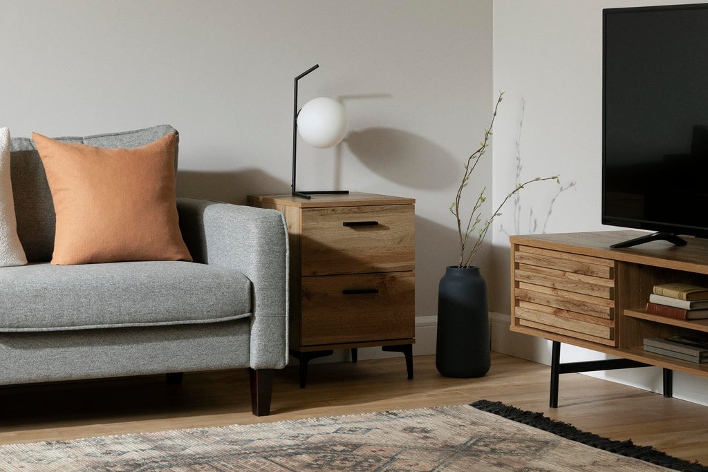 South Shore Slendel 2-Drawer Side Table with Metal Legs, Nordik Oak