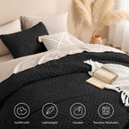 Andency Black Comforter Set Queen, Lightweight Fluffy Bedding Comforter Sets For Queen Bed, 3 Pieces Tufted Farmhouse Shabby Chic Bed Set For All Seasons (1 Comforter 90X90In, 2 Pillowcases)