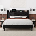 Feonase Queen Bed Frame with Charging Station, Upholstered Platform Bed Frame with Wingback Storage Headboard, Solid Wood Slats 
