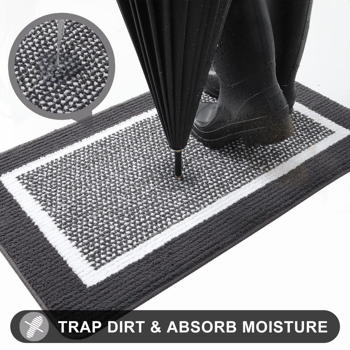 Colorxy Indoor Door Mat, Non-Slip Absorbent Resist Dirt Entrance Mat, Sturdy Low-Profile Inside Floor Carpet Mats, Washable Front Entry Doormats For Entryway, 59''X20'', Dark Grey