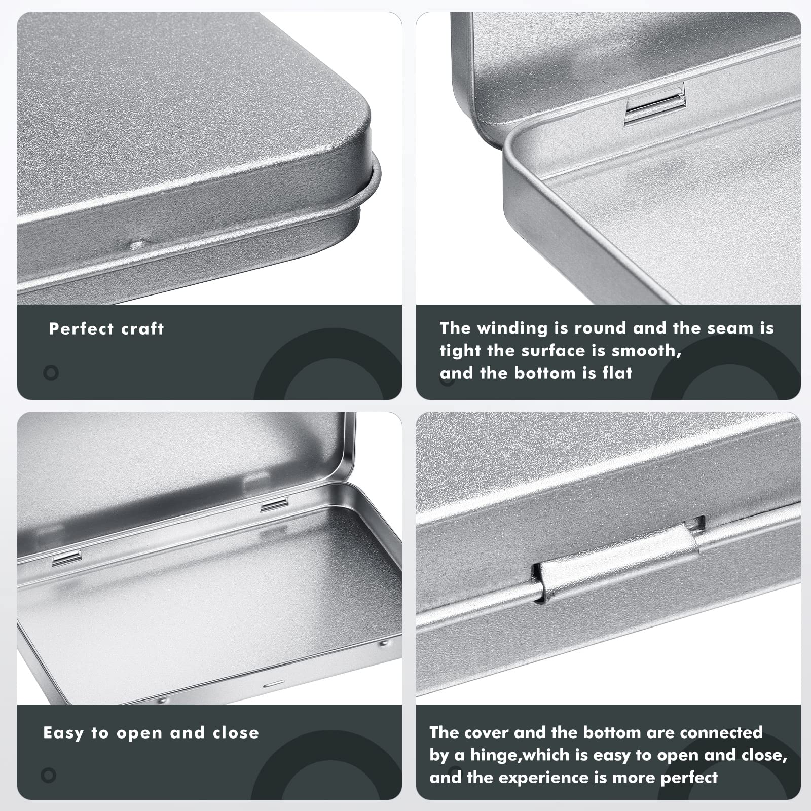Rectangular Metal Tin Box With Lid Metal Hinged Lid Tin Metal Empty Tin Box Container Silver Storage Tin Box For Watercolor Jewe