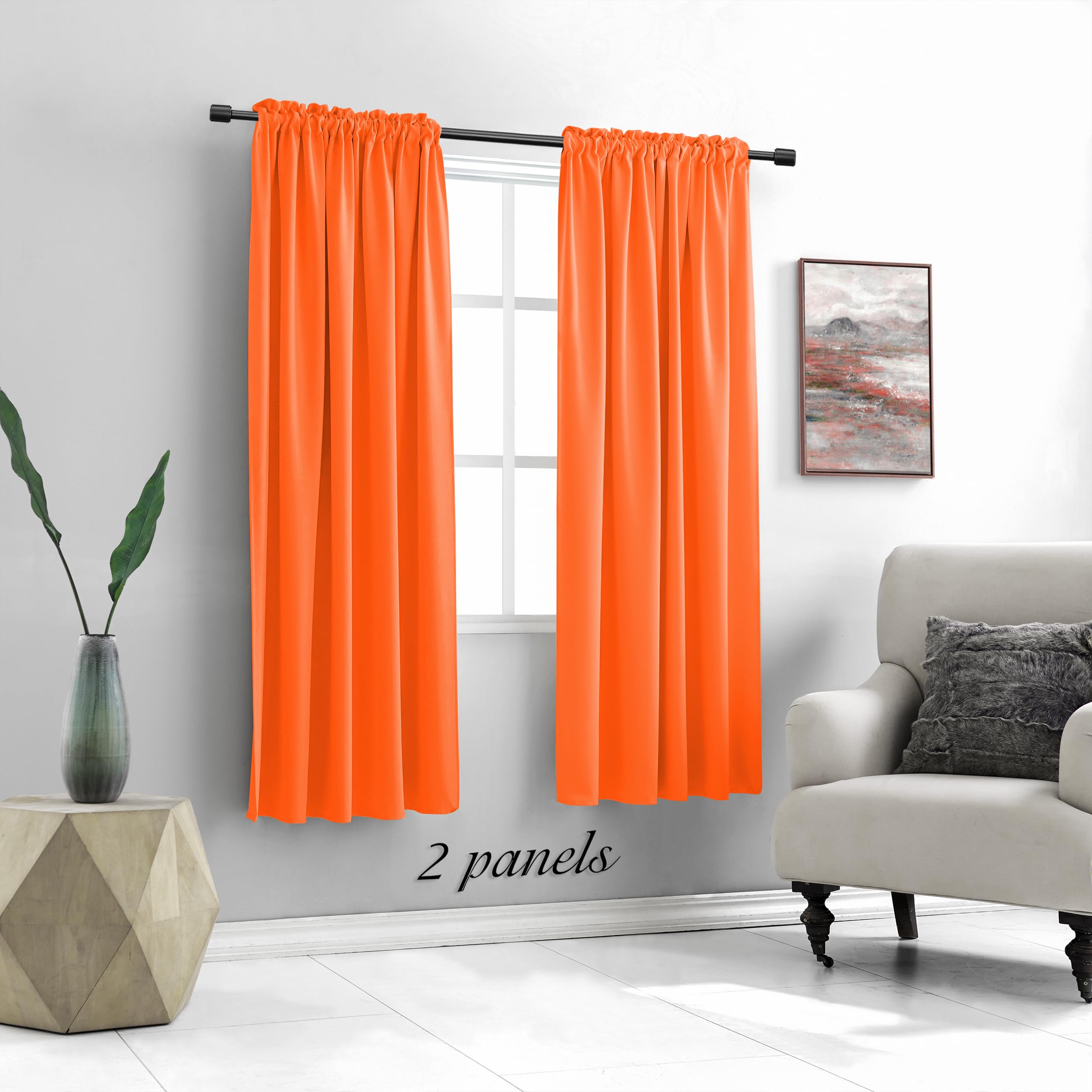 72 Inch Long Room Darkening Bedroom Curtains - Tangerine Orange Blackout Thermal Insulated Window Treatment Drapes For Livingroom Door Curtains,W 52 X L 72,2 Panels