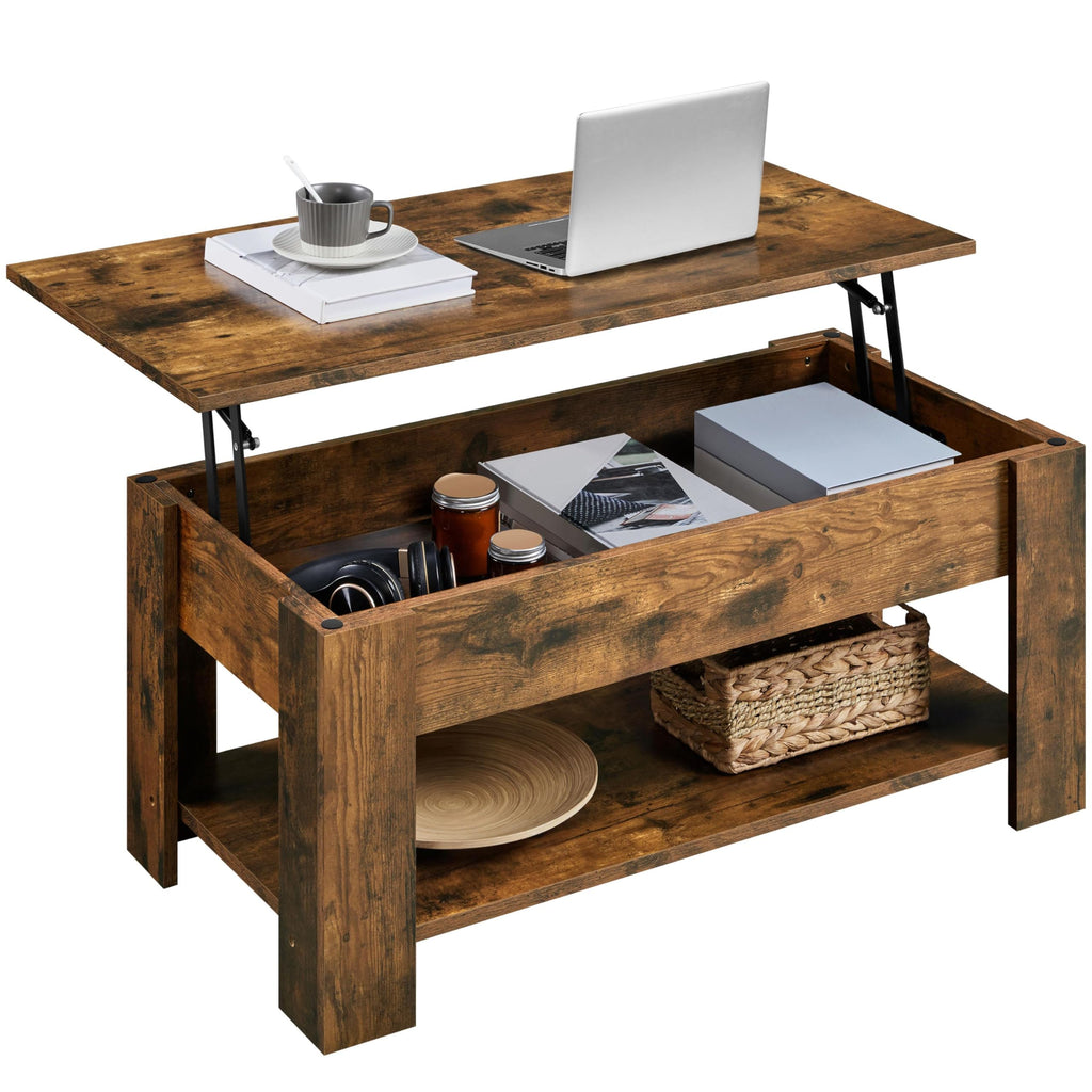Yaheetech Vintage Coffee Table, Lift Top Coffee Table With Large Hidden Storage Shelf, Lift Tabletop Dining Table For Living Room, Home Small Space, 38.6In, Rustic Brown
