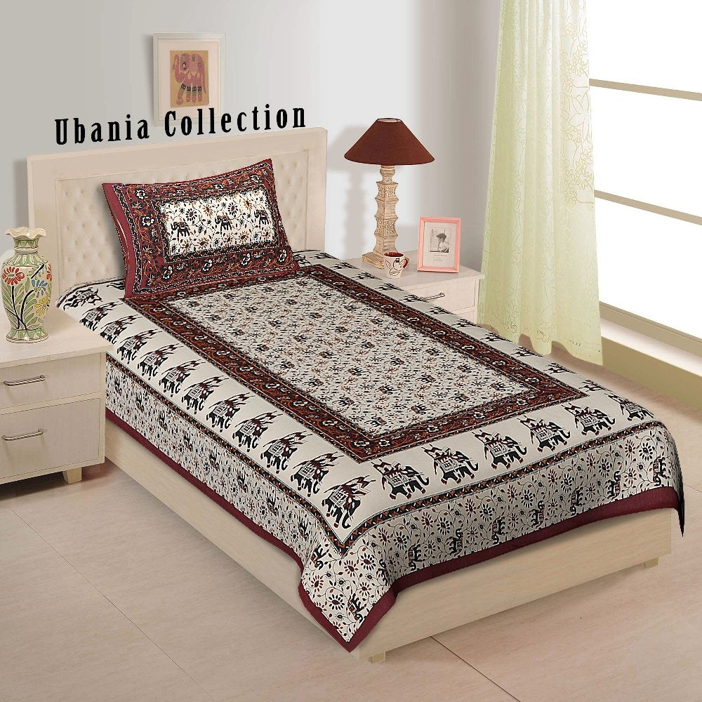 UBANIA COLLECTIONWe believe in customers satisfaction Comfort Cotton Rajasthani Traditional TC 144 Single Bed Bedsheet with 1 P