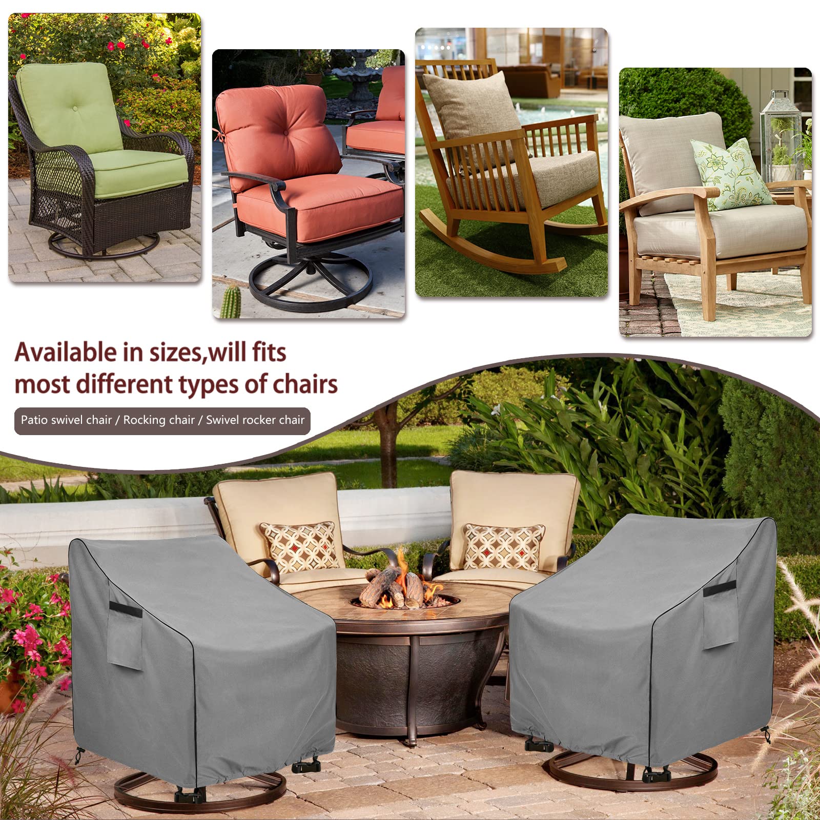 Okcool Outdoor Swivel Chair Cover 2 Pack,Outdoor Furniture Patio Chair Covers Waterproof Clearance,(27.5'' W X 32.5'' D X 39'' H