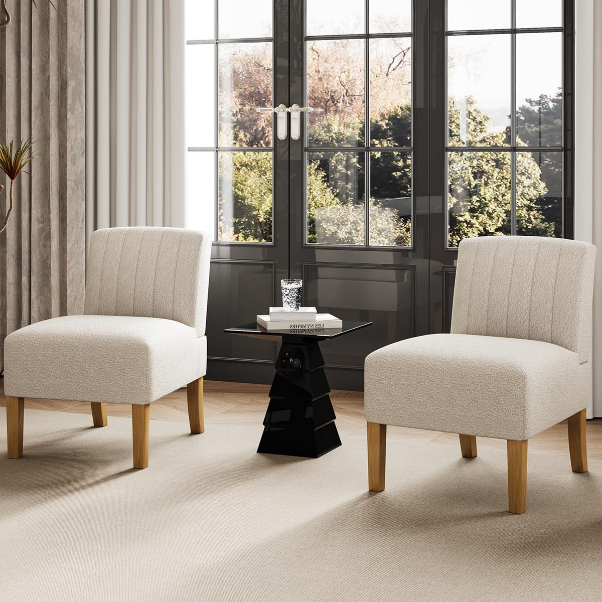 Armless Accent Chairs Set Of 2 For Living Room, Modern Slipper Chair Living Room Chairs With Solid Wood Legs, Makeup Vanity Chai