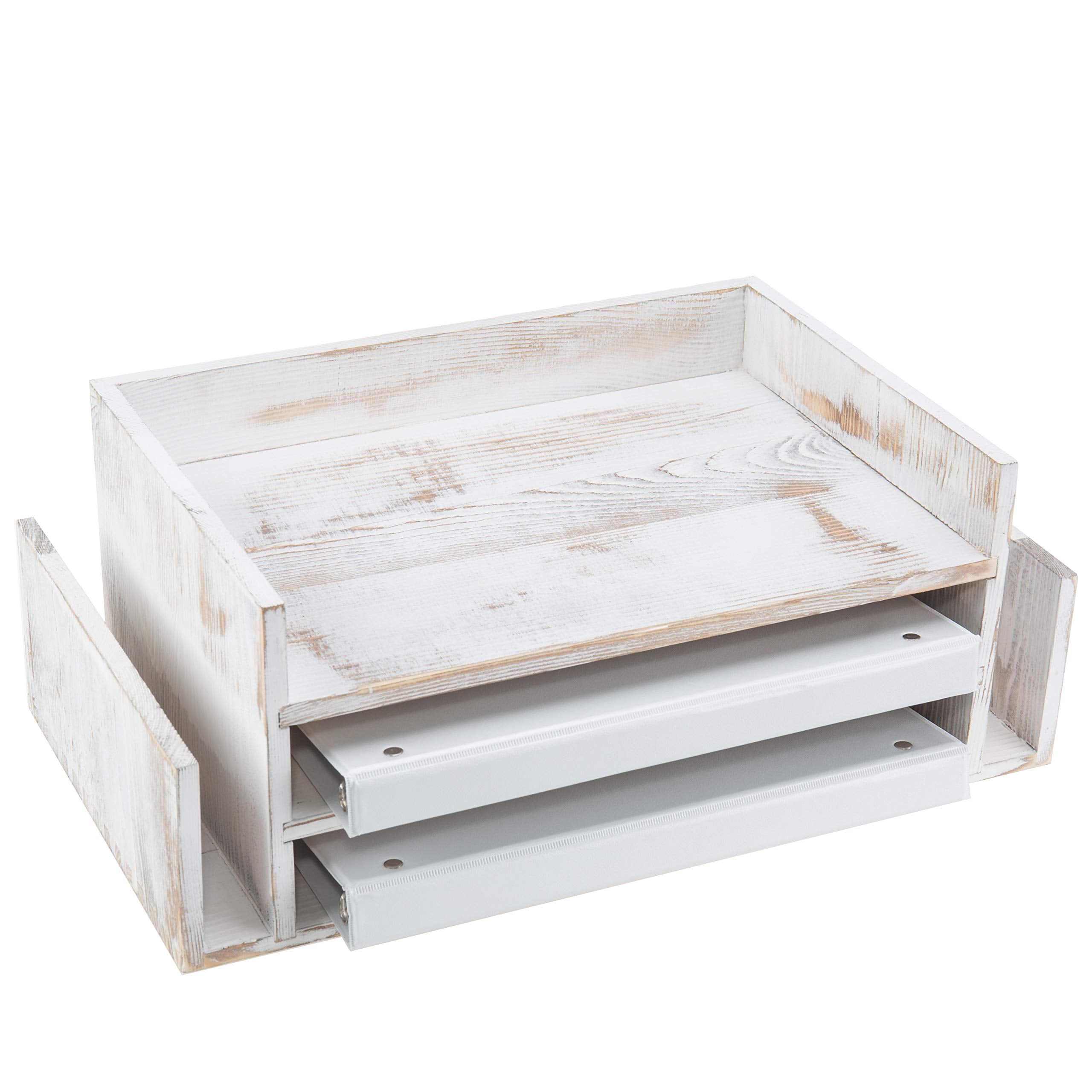 Mygift 3-Tier Shabby Whitewashed Wood Office Desktop Document Tray & Mail Sorter