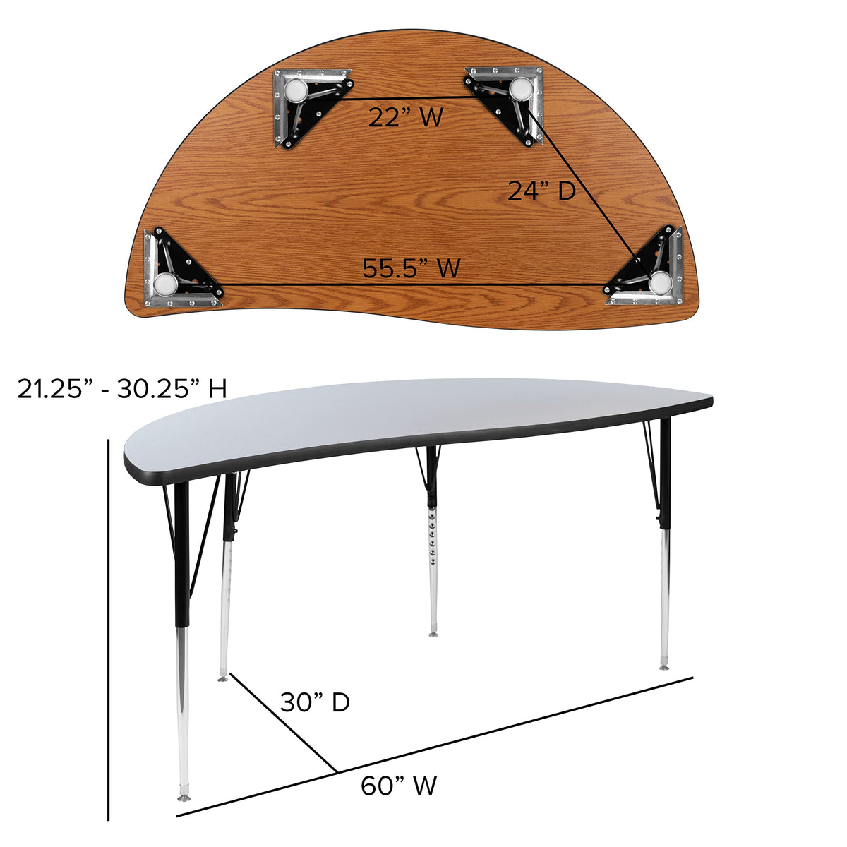 Flash Furniture Emmy 2 Piece Emmy 60" Circle Wave Flexible Grey Thermal Laminate Activity Table Set - Standard Height Adjustable Legs
