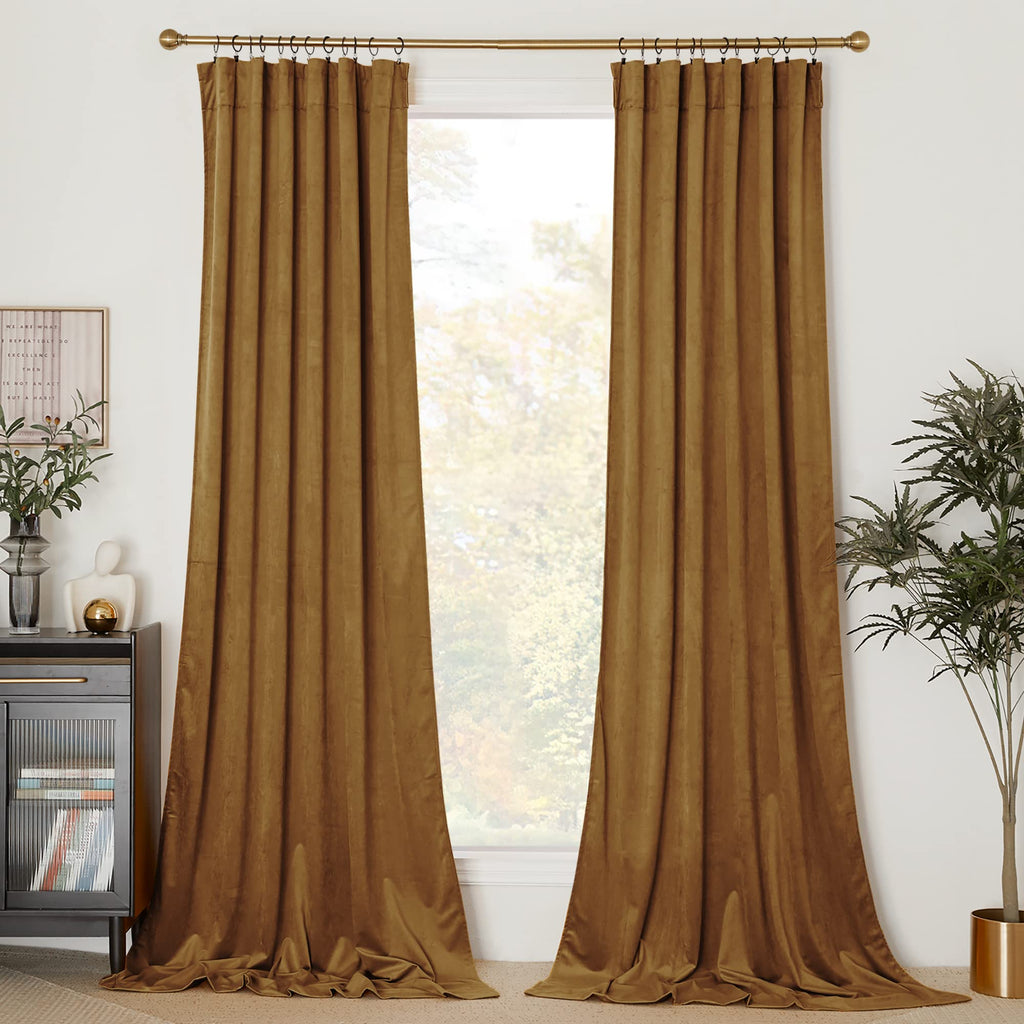Nicetown Gold Brown Velvet Curtains (2 Panels, 52-Inch Wide X 120-Inch Long), Luxury And Soft Thermal Insulated Velvet Curtains
