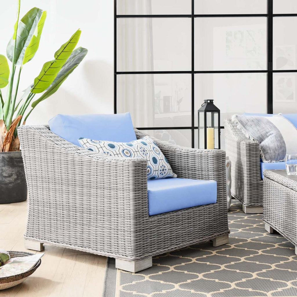 Modway Conway Outdoor Patio Wicker Rattan, Armchair, Light Gray Light Blue
