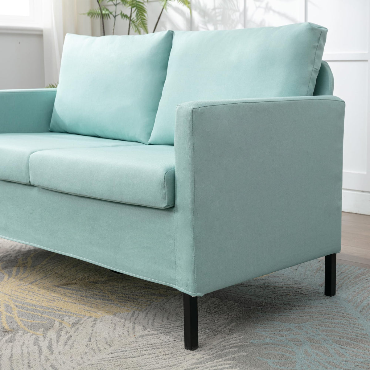 Tyboatle 51' W Linen Fabric Upholstered Modern Loveseat Sofa Couch For Living Room, Love Seats 2-Seater Furniture W/Iron Legs For Compact Space, Apartment, Bedroom, Dorm, Office, Aqua Blue