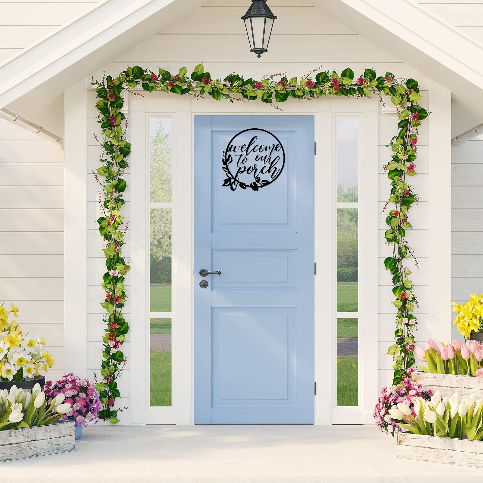 Hotop Welcome To Our Porch Metal Sign Black 11.8 Inch Wall Hanging Decor For Kitchen Farmhouse Home Office Wall Outdoor Decorati