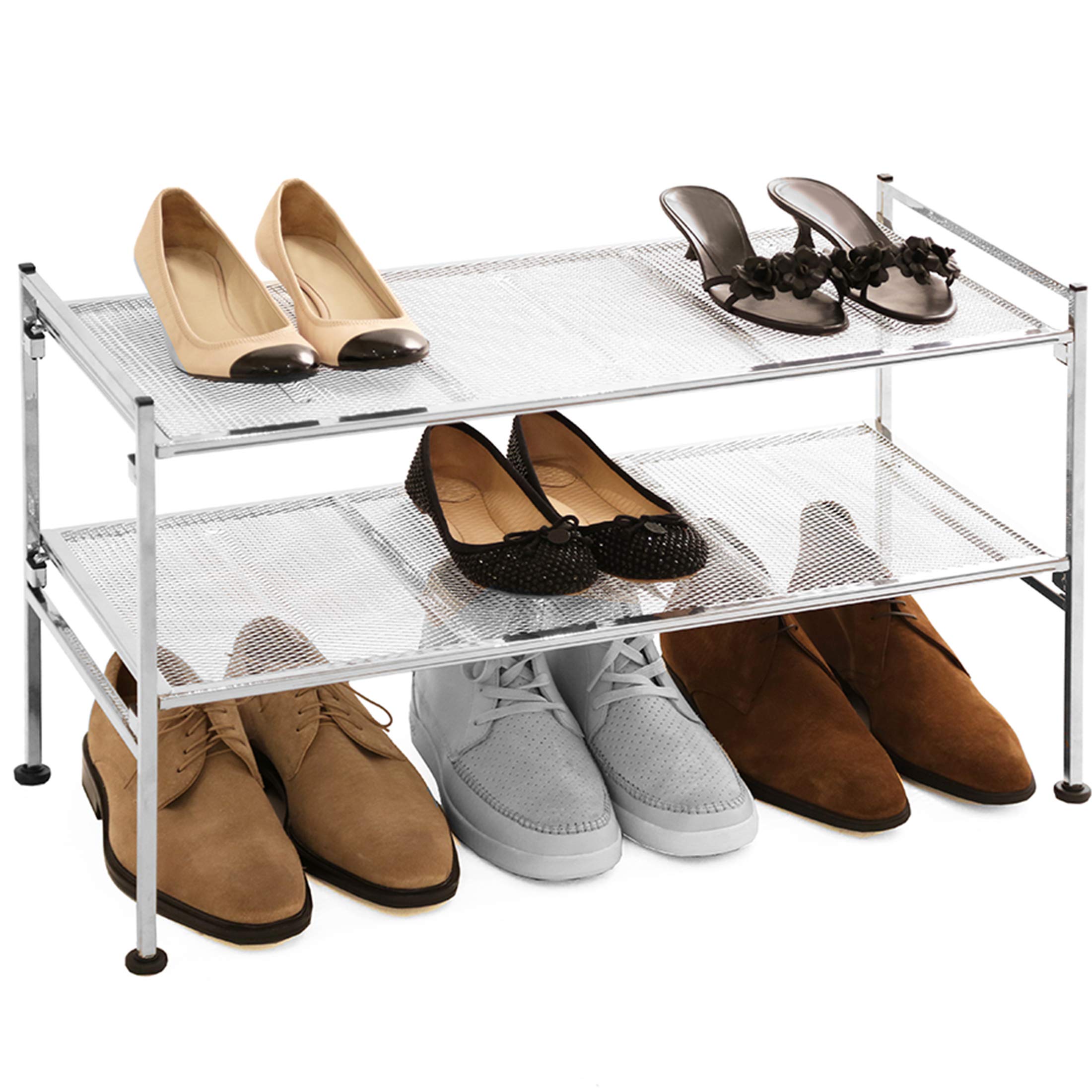 Seville Classics 2-Tier Iron Mesh Utility Shoe Rack, Chrome