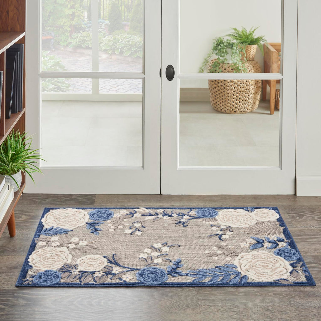 Nourison Aloha Indoor-Outdoor Blue Grey 2'8' X 4' Area Rug, Easy Cleaning, Non Shedding, Bed Room, Living Room, Dining Room, Ba