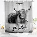 SVBright Highland Cow Shower Curtain 60Wx72L Inch Rustic Gray Bull Cattle Vintage Rustic Farmhouse Animal Wildlife Western Farm 