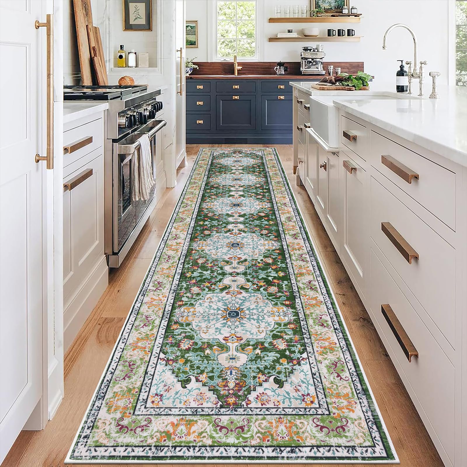 UArtlines 2.6 x 12 Long Boho Hallway Runner Rug, Non Slip Washable Vintage Farmhouse Accent Area Rug Carpet for Kitchen Entry