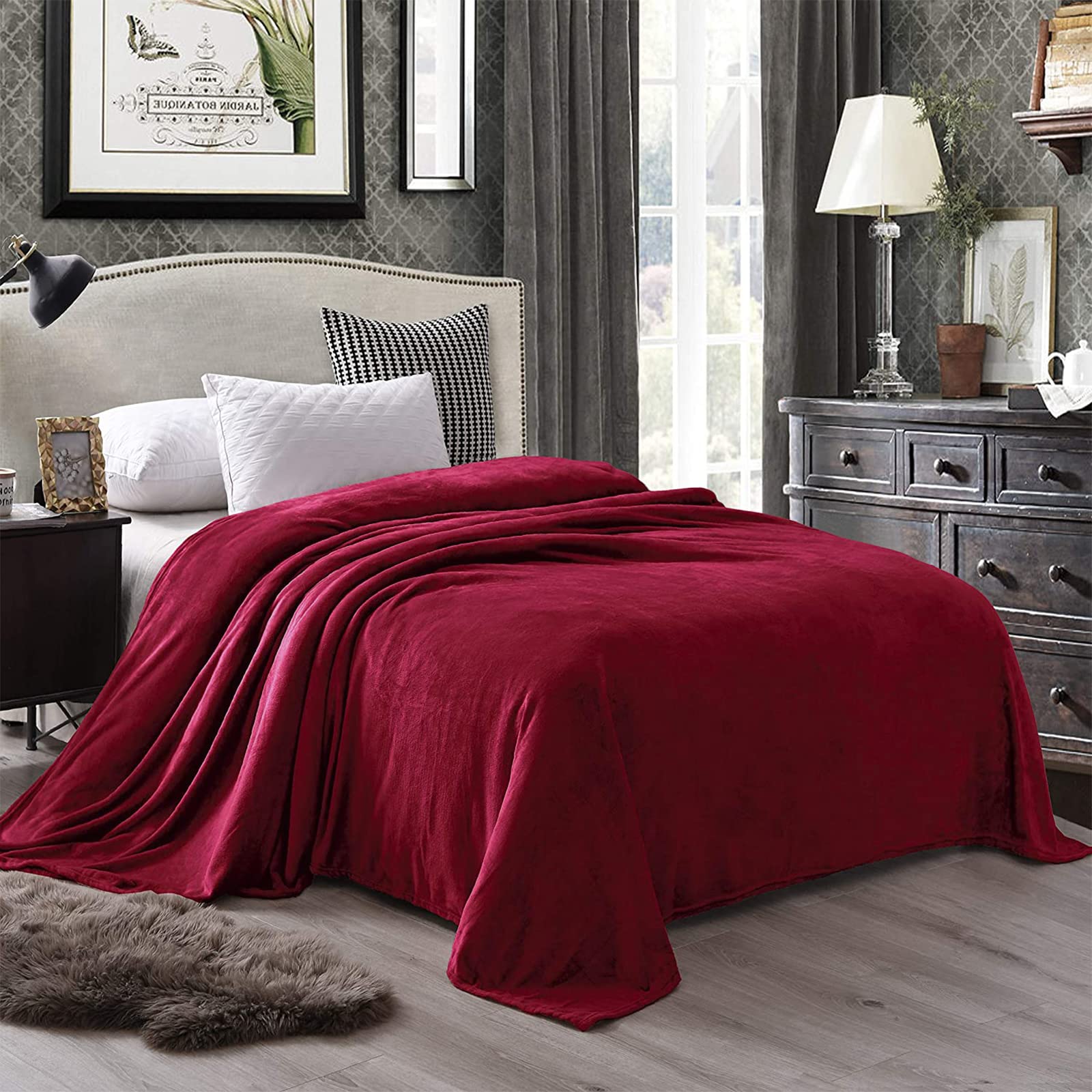 Exclusivo Mezcla Twin Size Flannel Fleece Velvet Plush Bed Blanket As Bedspread, Coverlet, Bed Cover (60X80 Inches, Deep Red) So
