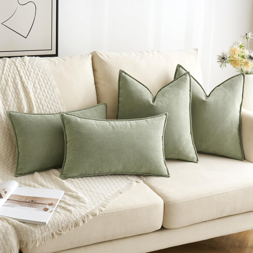 Miulee Pack Of 2 Sage Green Decorative Pillow Covers 18X18 Inch Soft Chenille Luxurious Couch Throw Pillows Farmhouse Cushion Covers With Elegant Design For Sofa Bedroom Living Room Home Decor