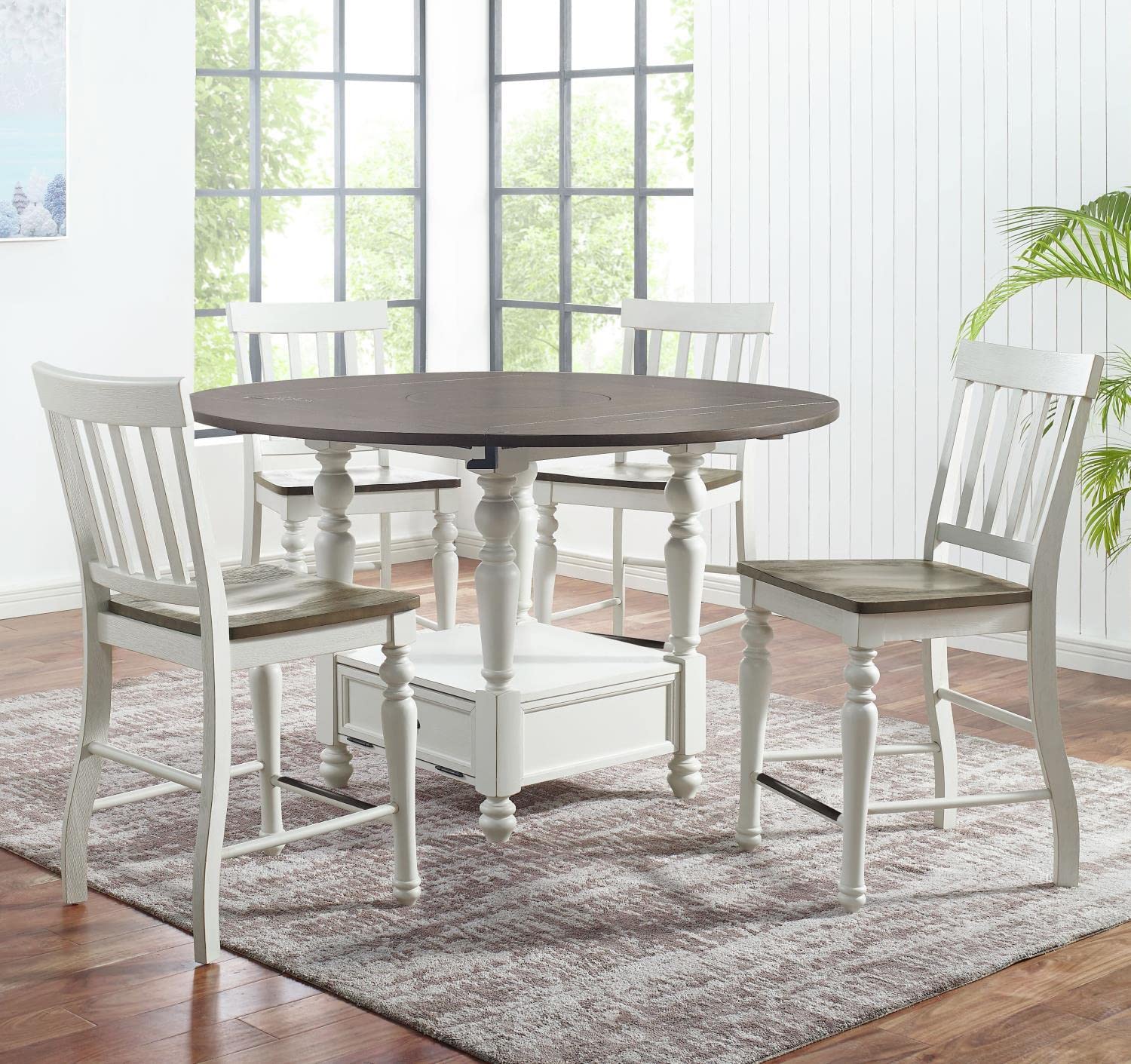 Steve Silver Joanna Ivory and Dark Oak Round Counter Height Table JA5959CTTB