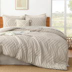 Litanika Tannish Grey California King Comforter Set, 3 Pieces Cal King Oversized Chevron Tufted Boho Bedding Comforter Sets, Flu