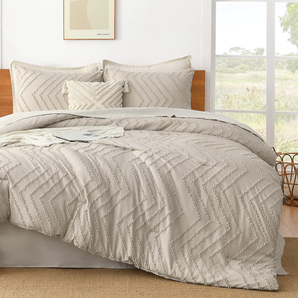 Litanika Tannish Grey King Comforter Set, 3 Pieces Lightweight Tufted Bedding Sets, Down Alternative Comforter Fluffy Bed Set Gi