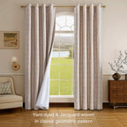 Light Khaki And Silvery 100% Blackout Curtains 63 Inch Length 2 Panels, Jacquard Thermal Insulated Noise Reducing Grommet Drapes