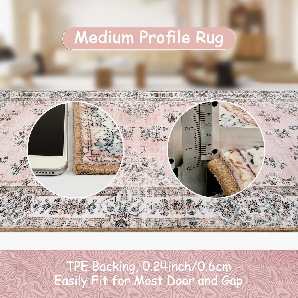 Lahome Pink Runner Rug 2'6''X8' With Rubber Backing, Boho Machine Washable Carpet Runners For Hallways Entryway Non-Slip, Soft F
