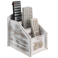 MyGift Whitewashed Wood Remote Control Holder Organizer Caddy with 3 Compartments, TV Remote Media Remote Storage Box for Living