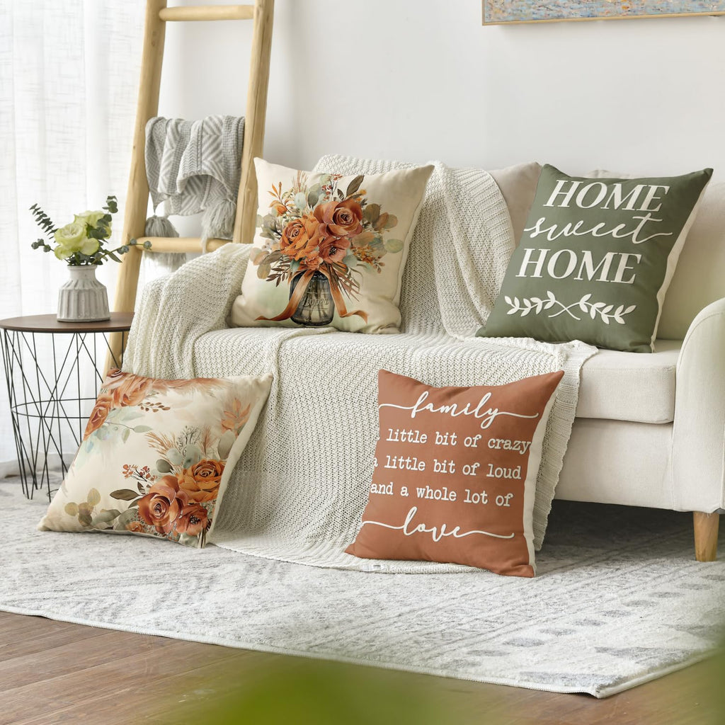 Avoin Colorlife Home Sweet Home Terracotta Sage Throw Pillow Covers, 20 X 20 Inch Seasonal Spring Fall Motto Cushion Case For So
