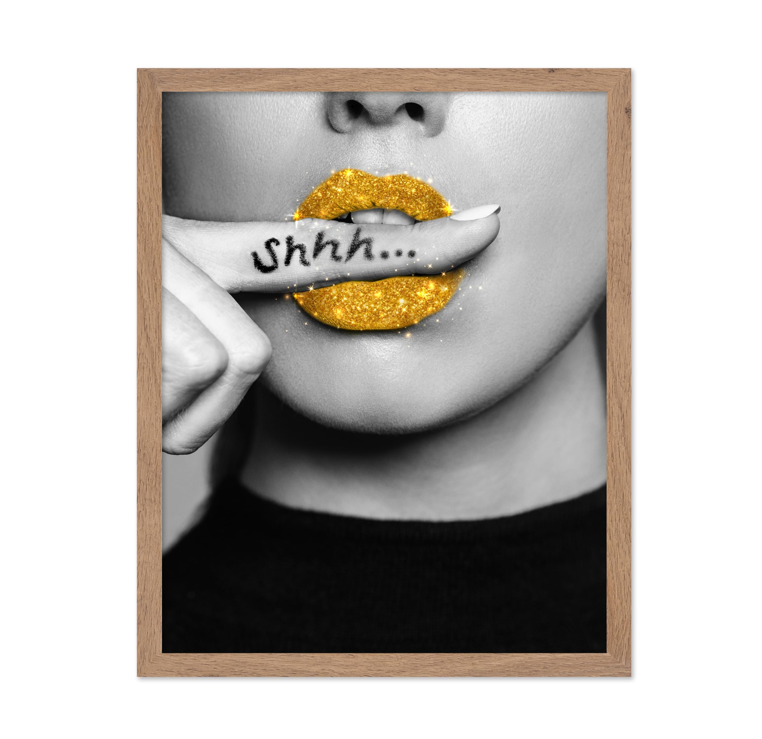 Poster Master Biting Finger Poster - Gold Lips Print - Fashion Art - Modern Art - Trendy Art - Gift for Men, Women & Fashionista