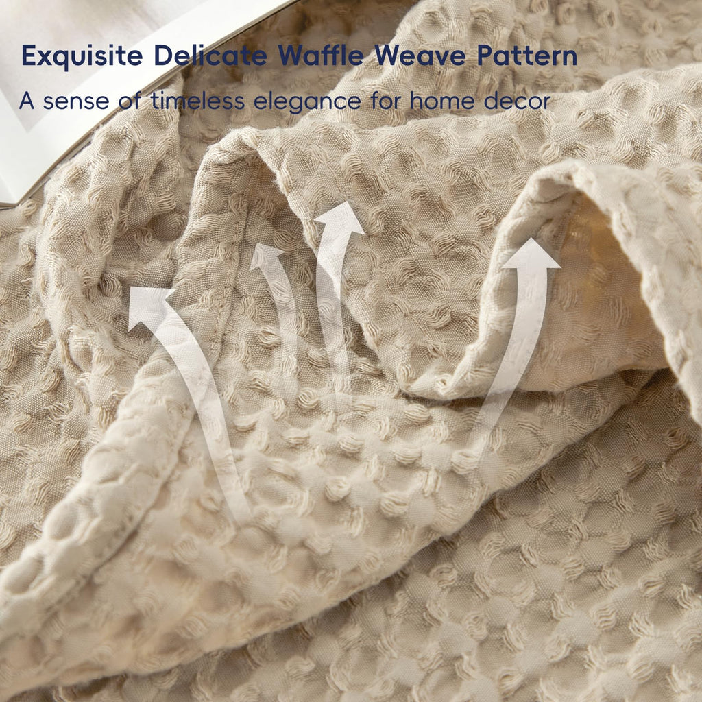 Phf Ultra Soft Waffle Weave Blanket King Size 104'X 90'- Washed Lightweight Breathable Cozy Woven Blanket For Bed - Aesthetic Decor For Couch Bedding Sofa Home Car - Khaki