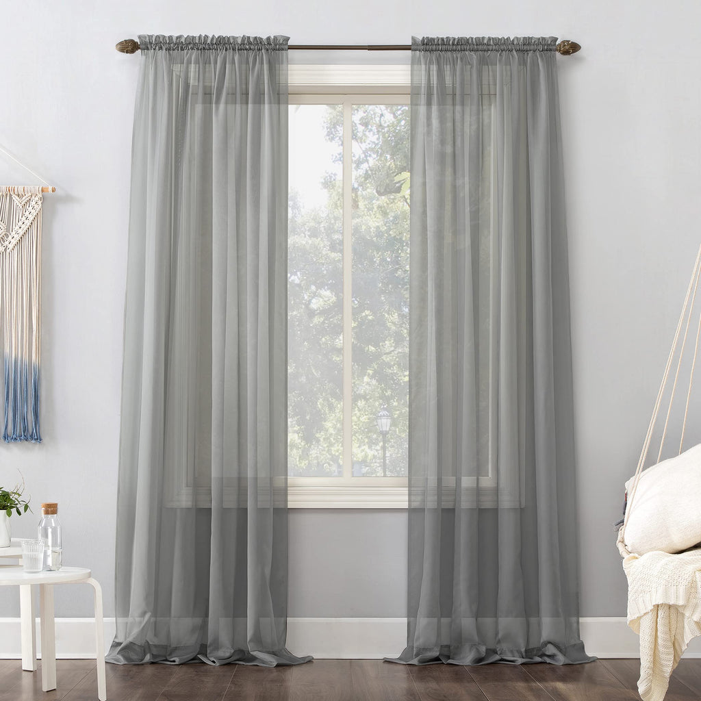 No. 918 53566 Emily Sheer Voile Rod Pocket Curtain Panel, 59'' x 84'', Charcoal