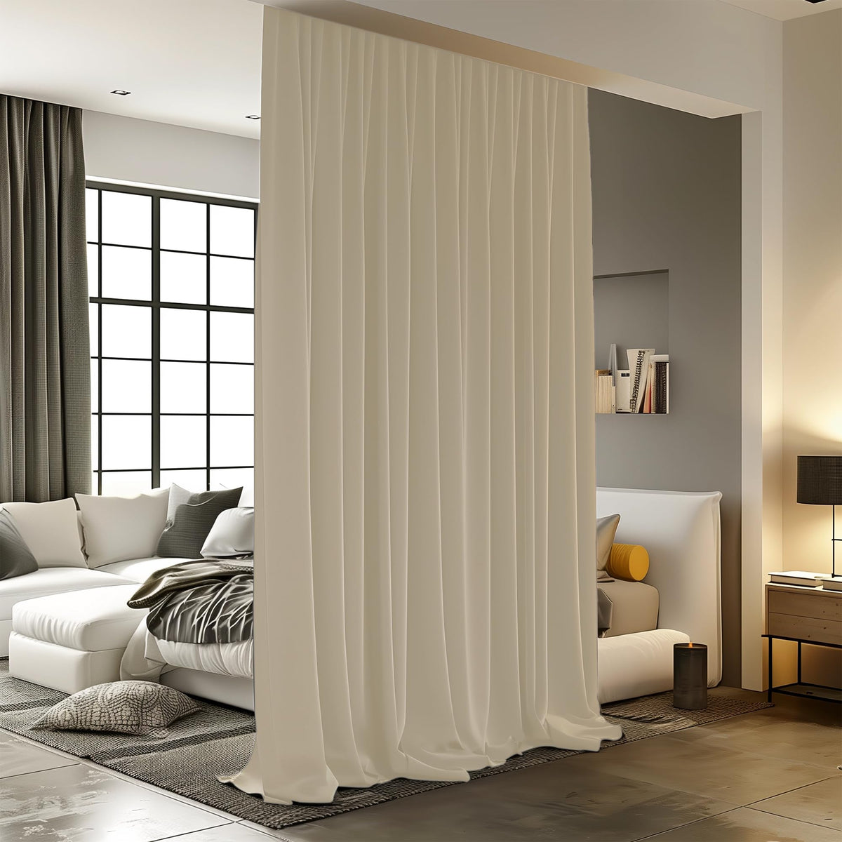Room Divider Curtains for Ceiling Track Rod, Blackout Ceiling Track Curtains with Hooks Noise Reduction Privacy Curtain for Wall Ceiling Mount Track, 4.3 ft Wide x 8 ft Tall, Cream Beige, 1 Panel