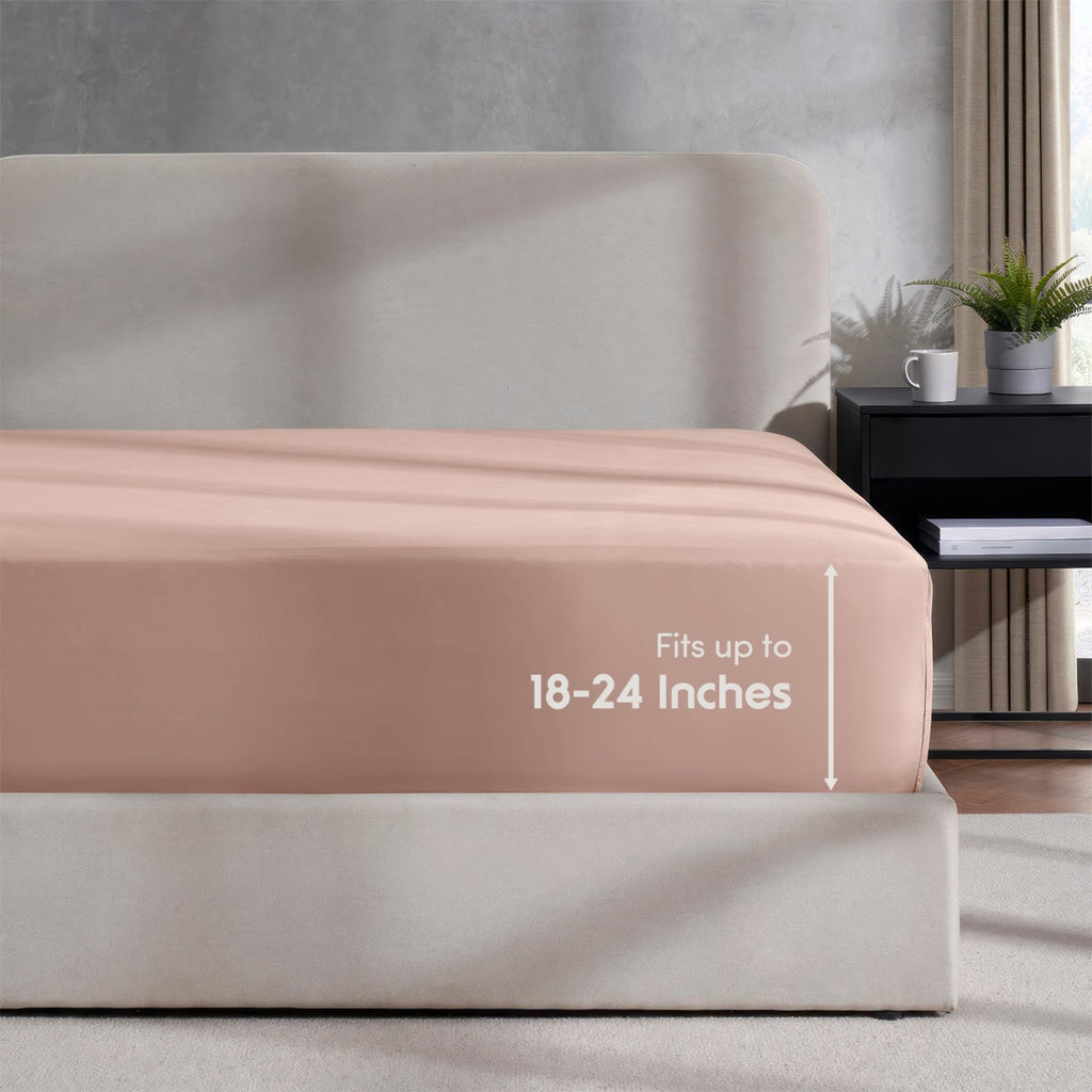Nestl Extra Deep Pocket Full Fitted Sheet, Peach Beige Full Size Fitted Sheet Only, 1800 Microfiber Fitted Bed Sheet, Ultra Soft Full Bed Fitted Sheet Fits Up To 24 Inch Mattress
