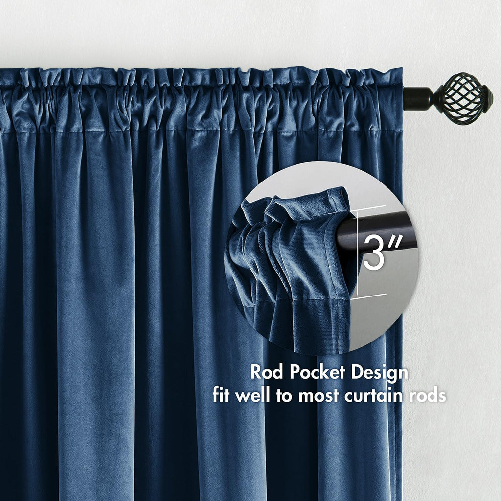 Miulee Velvet Blackout Curtains Navy Blue Thermal Insulated Drapes For Bedroom Living Room Darkening 84 Inches Long Curtains Panels Rod Pocket Set Of 2