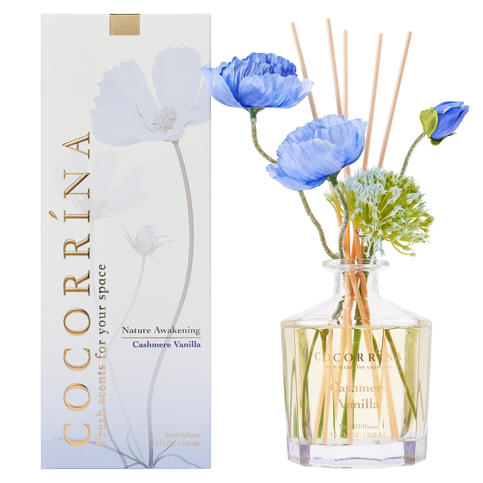 Cocorr  Na Reed Diffuser - Cashmere Vanilla Flower Reed Diffuser Set With 8 Sticks, Home Fragrance Reed Diffuser For Home Bedroo