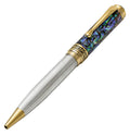 Xezo Maestro Ballpoint Pen, Solid 925 Sterling Silver And Blue Paua Sea Shell With 18 Karat Gold Plating. Handmade, No Two Alike